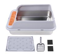 Litter Boîte à Chat Extra-Gros | Acier Inoxydable avec Conception d'épreuve d'éclaboussure | Open Toit pour Plusieurs Chats/Facile à Entretenir | Comprend Un Tapis et Un Scoop (Light Gray)