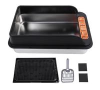 Litter Boîte à Chat Extra-Gros | Acier Inoxydable avec Conception d'épreuve d'éclaboussure | Open Toit pour Plusieurs Chats/Facile à Entretenir | Comprend Un Tapis et Un Scoop (Black)