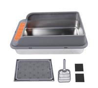 Litter Boîte à Chat Extra-Gros | Acier Inoxydable avec Conception d'épreuve d'éclaboussure | Open Toit pour Plusieurs Chats/Facile à Entretenir | Comprend Un Tapis et Un Scoop (Dark Gray)
