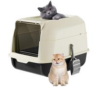 Litter Boîte au Couvercle pour litière pour Chats avec Couvercle détachable, litière fermée/Ouverte à Couvert avec Scoop de litière, bac à litière en Plastique en Plastique Anti-Splash, 2