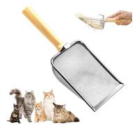 Litter Box Scoop (A) Pelle à litière en acier inoxydable avec support en bois, pelle à litière fine 2025 pour animaux domestiques, pelle à litière pour chat en métal