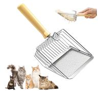 Litter Box Scoop Pelle à litière pour chat en acier inoxydable avec support en bois, pelle à litière fine 2025 pour animaux domestiques, pelle à litière pour chat en métal (B)