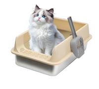 Litter Box, Semi-Enclosed Cat Litter Pan, Indoor Pet Supply, Stainless Steel Large Tray with Scoop, Ideal for Kittens, Apartments, Living Rooms, Bedroom, Balconies, and Farmhouses