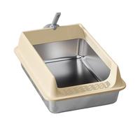 Litter Box, Semi-Enclosed Cat Litter Tray, Large Stainless Steel Pan with Scoop, Pet Supplies for Indoor Use, Odor Control, Kittens Cats in Home, Living Room, Balcony, Apartment, and Farmhouse