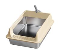 Litter Box, Semi Enclosed Cat Litter Tray, Stainless Steel Large Scoop Included, 15.75 X 11.81 X 7.48 inches Durable Odor Control, Easy Clean Design, Ideal for Kitten, Home, Living Room, Balcony