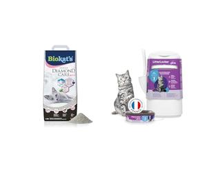 Litter Genie - LitterLocker The Original et Biokat's Diamond Care Litière fraîche pour Chat avec Parfum de Poudre pour bébé, Combo Seau à litière pour Chat