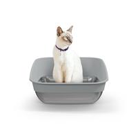 LITTER GENIE Platinum Bac à litière Grand Format - bi matière Acier Inoxydable Durable + Plastique Souple. Confort et Angle de Vue pour Votre Chat. Patins Anti-dérapants. Entretien Facile.
