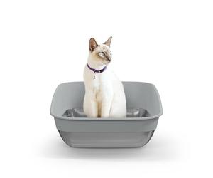 LITTER GENIE Platinum Bac à litière Grand Format - bi matière Acier Inoxydable Durable + Plastique Souple. Confort et Angle de Vue pour Votre Chat. Patins Anti-dérapants. Entretien Facile.