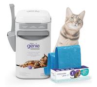 Litter Genie Platinum Poubelle à litière pour Chat. Anti odeurs. Acier Inoxydable Durable, Blanc. Usage et Entretien faciles. 1 Recharge 3 Mois / 12 Sacs Easy Roll et Pelle incluses.