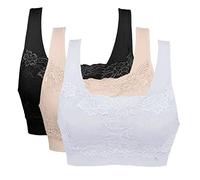 Litthing Brassière Soutien-Gorge sans Armature Dentelle Sexy Respirant Confortable pour l'Entraînement Physique Yoga pour Femme, Noir+Blanc+Chair, 4XL
