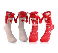 Litthing Chaussette Aimantée de Noël Couple Drole Holding Hands Chaussettes | Personnalisé, Qui se Tiennent la Main Rigolote Chaussettes, Couple Femme et Homme, Socks Drole Cadeau Noel Donner Couple Ami