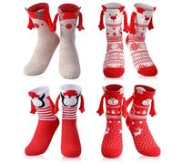 Litthing Chaussette Aimantée de Noël Personnalisé Chaussettes Qui se Tiennent la Main Rigolotte Chaussettes Couple Magnétique Femme et Homme Holding Hands Socks Drole Cadeau Noel Donner Couple Ami