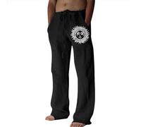 Litthing Pantalon en Lin Homme Pantalons de Jogging en Coton d'été Décontracté avec Poches à Cordon de Serrage Coupe Ample Pants Léger et Confortable