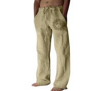 Litthing Pantalon en Lin Homme Pantalons de Jogging en Coton d'été Décontracté avec Poches à Cordon de Serrage Coupe Ample Pants Léger et Confortable