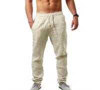 Litthing Pantalon en Lin Homme Pantalons en Coton Yoga Été Décontracté Plage Taille Elastique Léger Pants avec Poches à Cordon de Serrage