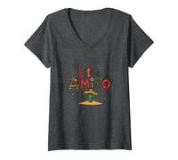 Little Amigo, Un garçon Mexicain, fête des Cactus dans Le sud-Ouest T-Shirt avec Col en V, Femme, Chiné Foncé, M