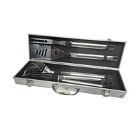 Little Balance 3081 Baroud'Fire, Kit Barbecue 4 ustensiles : Pince, Fourchette, Spatule, Brosse, pour Le Jardin, en Camping, randonnée, Vacances. Set Barbecue avec valisette Portable, Tout INOX
