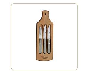 Little balance 8425 - Coffret 3 couteaux Office - Fabrication 100% française - Set 3 couteaux de cuisine - Lame Inox Esprit de Thiers - 2 Couteaux office - 1 Couteau Bec d'Oiseau - Planche à découper