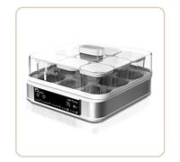 LITTLE BALANCE 8448 Yaourtière Dessertière, Yaourts Desserts Fromages blancs faits maison, 5 programmes automatiques, 9 pots en verre 145 ml, Blanc/inox