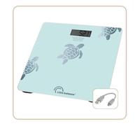 LITTLE BALANCE 8730 Tortues Aqua métallisées, Pèse-personne sans pile, Rechargeable USB-C, Réparable, 180 kg, Design Aqua métallisée