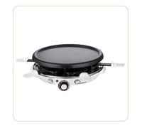 LITTLE BALANCE 8748 Cheese & Crêpes Meuuuh...!, Raclette Grill Crêpière, 3 en 1, 6 spatules bois, Sans PFAS, 6 personnes, 1200 W, Blanc