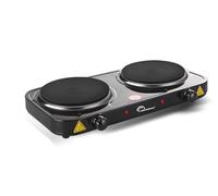 LITTLE BALANCE 8857 Little Cook Duo Vintage, Plaque de cuisson électrique double, Idéale pour les étudiants, le camping, le bureau, les petits espaces, 2 thermostats avec réglage continu, 2000 W, Noir
