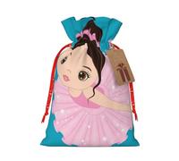 Little Ballerina Dancing Girl Sac d'emballage de Noël en lin avec cordon de serrage Sac cadeau de mariage amusant