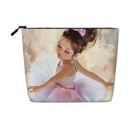 Little Ballerina Dancing Girl Trousse de maquillage de voyage imprimée imitation lin étanche pour femme, Noir , Taille unique, Trousse de maquillage
