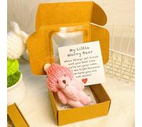 Little Bear in Box, Petit Ours en Peluche dans Une Boîte, Cadeau Réconfortant Fait Main avec Carte Inspirante, Peluche Miniature Mignonne pour Ami, Départ, Confiance ou Soutien(Pink)