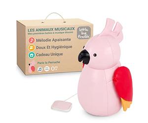Little Big Friends Jouet Musical bébé | Peluche Musicale à Tirette Douce et Lavable | Compagnon sensoriel pour bébé et Tout-Petit | Paris la Perruche