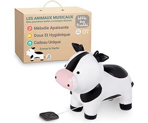 Little Big Friends Jouet Musical bébé | Peluche Musicale à Tirette pour éveil sensoriel | Vache en Peluche Douce et Lavable pour bébé et Tout-Petit | Cadeau Naissance Fille ou garçon | Emma la Vache