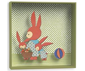 Little big room by Djeco-Tableau relief Famille lapin - Kaki
