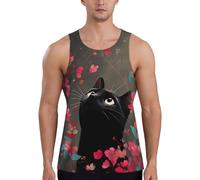 Little Black Cat in The Flowers Débardeur sans manches pour homme Séchage rapide Respirant, Noir , L Grande taille