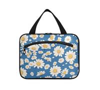 Little Blue and White Daisy Trousse de toilette à suspendre pour femme avec crochet, trousse de toilette pour papa, gym, Porta Cosmeticos Mujer para cartera L