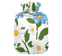 Little Blue Daisy Flowers Bouteille d'eau pour eau chaude avec housse souple, sac chauffant de 2 L pour soulager la douleur, chauffe-mains et pieds, bolsas para agua Caliente