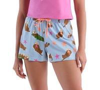 Little Blue House Women's Sleep Shorts Pyjama Bottoms, Loutres heureuses, S Femme