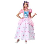 Little Bo Peep Fancy Dress Costume for Women, with Pink and Blue Bonnet, Polka Dot Dress Medium