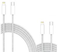 Little Boutik Cables X2 Type-C Charge Rapide 3A Nylon Renforce Argent 1m pour iPhone 8 / X/XR / 11/12 / 13 / SE 2022