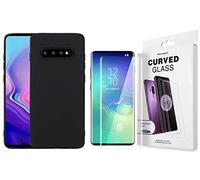 Little Boutik Coque Souple Silicone pour Samsung Galaxy S10 Plus Noir + Verre Trempé Anti Chocs et Rayures Vitre de Protection