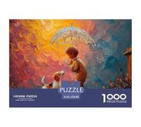 Little Boy in The Rain 1000 Pièces Carton Premium Coffret De Puzzles Umbrella & Pet Stimulant Et Éducatif Jeu Familial Puzzles As Birthday Gifts 52x38cm/1000pcs