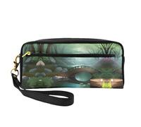 Little Bridge in The East Petite trousse de maquillage en cuir imprimé - Trousse de toilette de voyage pour femme, pochette cosmétique réutilisable avec fermeture éclair