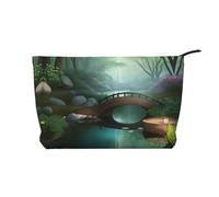 Little Bridge in the East Trousse de toilette en velours côtelé imprimé portable avec fermeture éclair pour femme Noir Taille unique