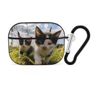 Little Cat on the Grass Coque rigide pour Airpod Pro Coque de protection complète contre les chutes avec porte-clés Compatible avec AirPod Pro 2e/1ère génération, LED avant visible, noir