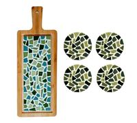 Little Creations - Kit de bricolage mosaïque pour adultes - Vert - 1 plateau de service et 4 dessous de verre - Kit complet de pierres de mosaïque et bois - À personnaliser et à bricoler soi-même