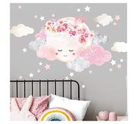 Little Deco DL447 Sticker mural pour chambre d'enfant Motif lune avec couronne et nuages I L - 44 x 31 cm (l x h) I Sticker mural autocollant pour chambre de bébé Motif étoiles