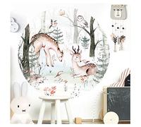 Little Deco DL567 Sticker mural rond pour chambre d'enfant Motif animaux de la forêt 120 cm
