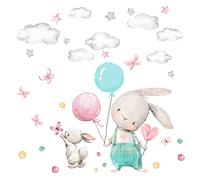Little Deco DL675 Sticker mural pour chambre d'enfant Motif animaux ballons et lapins