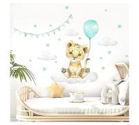 Little Deco DL685-1 Sticker mural autocollant pour chambre d'enfant Motif lion et nuages Vert menthe