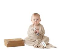 Little Dedi Couverture douce en tricot 100 % coton bio certifié GOTS 80 x 100 cm, beige naturel, équipement de premier équipement pour nouveau-né, dans un coffret cadeau pour nouveau-né