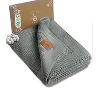 Little Dedi Couverture tricotée thermorégulatrice en coton biologique, certifiée GOTS, 80 x 100 cm, vert foncé, idéale comme plaid cadeau élégant pour bébé, respirante